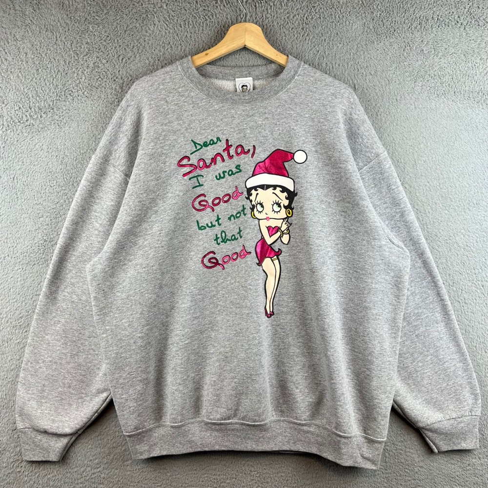 Vtg Betty Boop Christmas Graphic Sweatshirt Men XL  Dear Santa Holiday Fleece